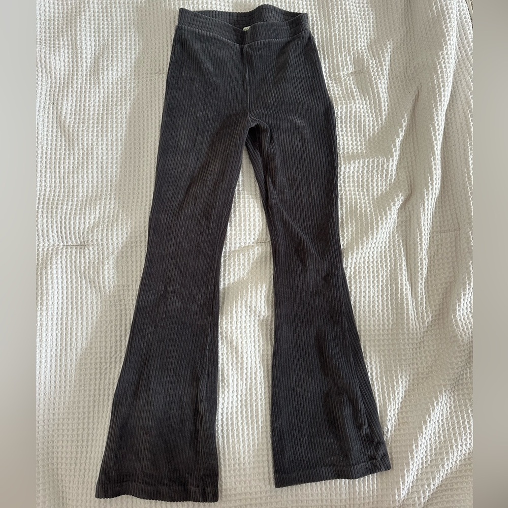 aerie Dark Grey Ribbed Flares